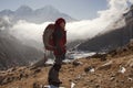 Solitude lady trekking in Himalayas region