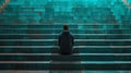 The solitude of a lone spectator seated in the deserted bleachers of an empty stadium, the empt