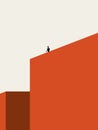 Solitude or loneliness vector illustration concept with man standing on top of building. Minimal abstract art.