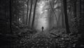 Solitude in nature one person hiking through a spooky forest generated by AI