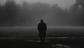 Solitude in Nature One Person Standing, Silhouette in Spooky Landscape generated by AI