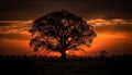 Solitude in nature a tranquil, backlit sunset over the savannah generated by AI Royalty Free Stock Photo