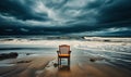 Solitude by the Sea Lone Chair Facing Stormy Ocean Waters Under a Brooding Sky