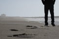 Solitude by the Sea. Low angle view Silhouette of Boy walking along the beach