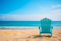 Solitude by the Sea: Vacant Lounge Chair on Sunlit Beach. Royalty Free Stock Photo