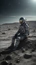 solitude Serenade: astronaut on the moon\'s wasteland. AI generated