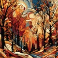Solitude Symphony in Orange 5 - 16 - Woods In Amber - AI-generated