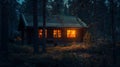 Solitude Under Starlight: Illuminated Cabin Retreat Royalty Free Stock Photo
