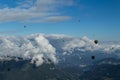 Soll, Tirol/Austria - September 25 2018: A large group of hot-air balloons flying during a clouded morning from Soll to Kirchberg