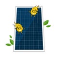 Sollar batter and two cute sun beam characters. Solar energy and power concept to save the environment. Alternative