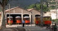 Vintage Trams in sheds Soller Mallorca Spain.