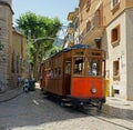 Vintage Tram leaving Soller Mallorca Royalty Free Stock Photo