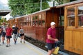 Soller, Mallorca, Spain - May 21, 2017: People getting on the soller train. Royalty Free Stock Photo