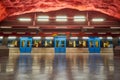 Solna centrum Stockholm metro station with train on platform. Royalty Free Stock Photo