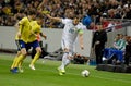 Sweden national team players Mikael Lustig and Victor Lindelof against Russia national team striker Artem Dzyuba