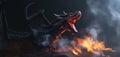 Solo battle against a fire-breathing dragon, 3D illustration