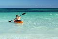 Solo canoeist paddling in sea Royalty Free Stock Photo