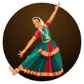 Solo dance performed by girl with hindi accessories. Bharatanatyam woman