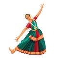 Solo dance performed by girl with hindi accessories. Bharatanatyam woman Royalty Free Stock Photo