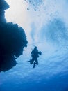 Solo diver from below