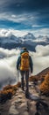 Solo Hiker Reaching Mountain Summit - AI Generated