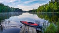 Kayak on a dock in Lake Kabetogama in Voyageurs National Park Royalty Free Stock Photo