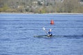 Solo kayaker paddles on Lake Washington