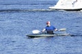 Solo kayaker paddles on Lake Washington