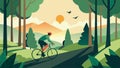 A solo rider pedaling through a peaceful forest the sunlight peeking through the tall trees and birds chirping in the Royalty Free Stock Photo