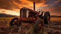 Solo tractor forsaken in wild meadow nature reclaiming Royalty Free Stock Photo