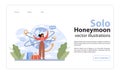 Solo travel, honeymoon web banner or landing page. Female character