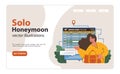 Solo travel, honeymoon web banner or landing page. Woman