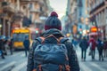 solo traveler with a backpack exploring city streets