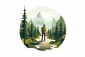 Solo Traveler Backpacking Through a Forest Conservati isolated vector style illustration Royalty Free Stock Photo