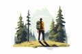 Solo Traveler Backpacking Through a Forest Conservati isolated vector style illustration Royalty Free Stock Photo