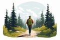 Solo Traveler Backpacking Through a Forest Conservati isolated vector style illustration Royalty Free Stock Photo