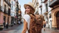 Solo traveler exploring old town streets of spain young backpacker tourist on vacation adventure