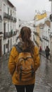 Solo traveler exploring old town streets in spain young backpacker tourist on vacation adventure