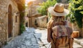 Solo traveler exploring old town streets in spain young backpacker tourist on vacation