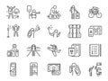 Solo traveler line icon set. Included icons as travel, vacation, tour, transport, holiday, tourism and more.