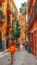 Solo traveler in spain s old town backpacker exploring charming streets on vacation