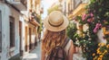 Solo traveler in spain s old town young backpacker exploring charming streets on vacation