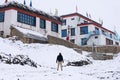 Solo Traveler - Traditional Houses - Snow Covered Langza Village, Spiti Valley, Himachal Pradesh Royalty Free Stock Photo