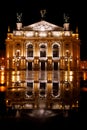 Solomiya Krushelnytska Lviv State Academic Theatre of Opera and Ballet at night Royalty Free Stock Photo