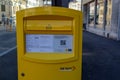 Solothurn, Switzerland, 15. 01.2022: A yellow Letterbox of the Swiss post in the City of Solothurn. Royalty Free Stock Photo
