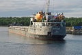 Solovetsky islands, Russia - August 10, 2019: Cargo ship Volga-Balt number 138 came to unload Royalty Free Stock Photo