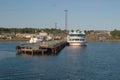 Solovetsky islands, Russia - August 10, 2019: Cruise river ship M.V. Lomonosov at the tourist pier