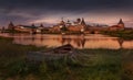 Solovki Or Solovetsky Islands,The Largest Archipelago Of White Sea. Classic View With Old Wooden Russian Boat On The Spaso-Preobra Royalty Free Stock Photo