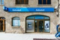 Solson, Lleida, Spain, April 4, 2021. Logo and facade of Banco Sabadell, a Spanish bank with headquarters in Alicante Royalty Free Stock Photo