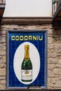 Solson, Lleida, Spain, April 4, 2021. Old poster of CodornÃÂ­u, a Spanish group of companies producing cava and wine
